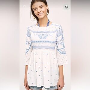Anthropologie Meadowbrook Mermaid Blue and White Tunic size Small